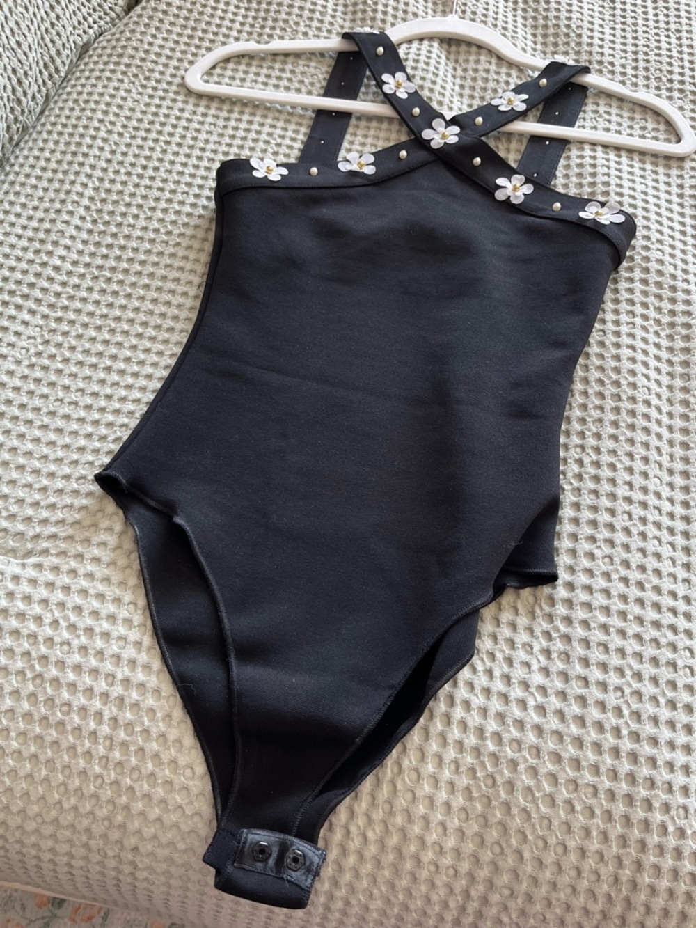 Zara Black bodysuit with flower Embellishments